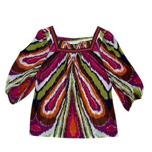 Women Silk Trina Turk butterfly puff sleeves top in multi-color 100% silk Size M